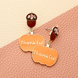 Thankful Thanksgiving Day Enamel Acorn Pumpkin Dangle Earrings