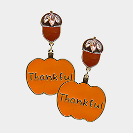 Thankful Thanksgiving Day Enamel Acorn Pumpkin Dangle Earrings
