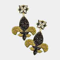 Mardi Gras Felt Back Beaded Fleur de Lis Dangle Earrings