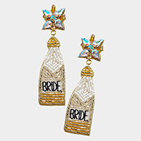 BRIDE Felt Back Stone Beaded Champagne Dangle Earrings