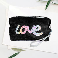 LOVE Message Soft Faux Fur Pouch Bag