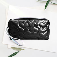 Heart Patterned Shiny Puffer Pouch Bag