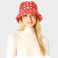 Check Patterned Faux Fur Bucket Hat