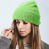 Single Sided Studded Knit Beanie Hat
