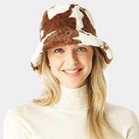 Cow Patterned Faux Fur Bucket Hat