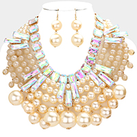 Stone Embellished Pearl Statement Necklace