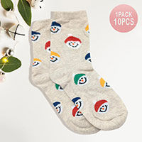 10Pairs - Christmas Snowman Printed Socks