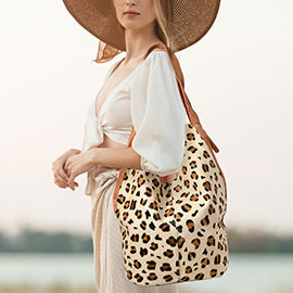 Leopard Patterned Genuine Fur Calf Hobo Bag / Shoulder Bag