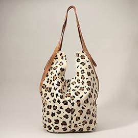 Leopard Patterned Genuine Fur Calf Hobo Bag / Shoulder Bag