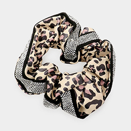 Leopard Bling Faux Leather Scrunchie Hairband