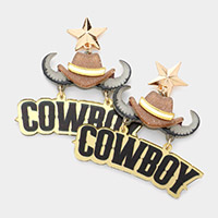 COWBOY Message Steer Horn Hat Dangle Earrings