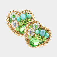 Multi Bead Embellished Heart Stud Earrings
