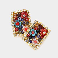 Multi Bead Embellished Rectangle Stud Earrings