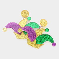 Mardi Gras Glittered Resin Hat Dangle Earrings