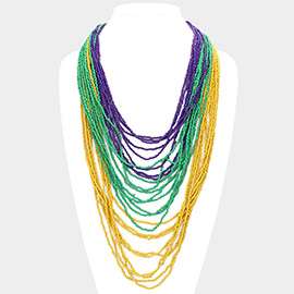 Mardi Gras Seed Beaded Multi Layered Bib Toggle Necklace