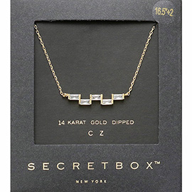 SECRET BOX_14K Gold Dipped Geometric CZ Rectangle Pendant Necklace