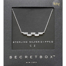 SECRET BOX_Sterling Silver Dipped Geometric CZ Rectangle Pendant Necklace