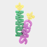 MARDI GRAS Glittered Resin Fleur de Lis Message Dangle Earrings