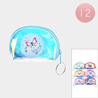 12PCS - Butterfly Printed  Holographic Coin Purses / Keychains