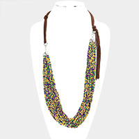 Mardi Gras Multi Layered Seed Beaded Long Necklace