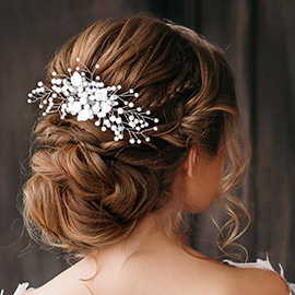 Leaf Pointed Pearl Cluster Hair Comb