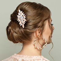Leaf Pointed Pearl Stone Embellished Hair Comb