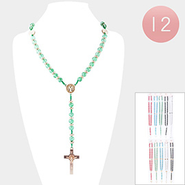 12PCS - Crucifix Pendant Beaded Y Rosary Necklaces