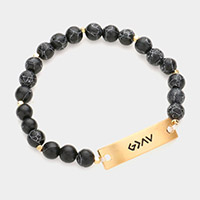 God is Greater Than The Highs And The Lows Metal Bar Natural Stone Stretch Bracelet