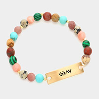 God is Greater Than The Highs And The Lows Metal Bar Natural Stone Stretch Bracelet