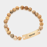 God is Greater Than The Highs And The Lows Metal Bar Natural Stone Stretch Bracelet