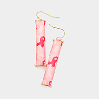 Pink Ribbon Printed Rectangle Dangle Earrings