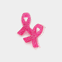 Glittered Resin Pink Ribbon Stud Earrings
