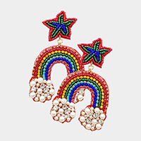 Felt Back Rhinestone Pearl Beaded Rainbow Dangle Earrings