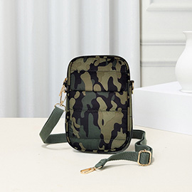 Camouflage Patterned Puffer Rectangle Crossbody Bag