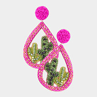 Beaded Cactus Accented Teardrop Dangle Earrings