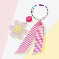Smile Flower Heart Gingham Ribbon Bag Charm / Keychain
