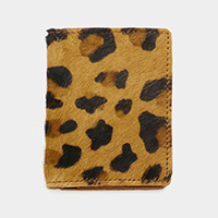 Leopard Patterned Genuine Fur Calf Card Holder Wallet