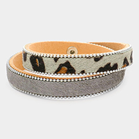 Leopard Patterned Calf Magnetic Wrap Bracelet