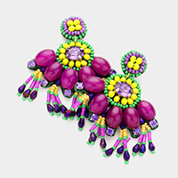 Mardi Gras Multi Beaded Dangle Earrings