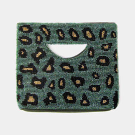 Leopard Patterned Beaded Tote Bag