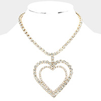 Bubble Stone Open Heart Pendant Necklace