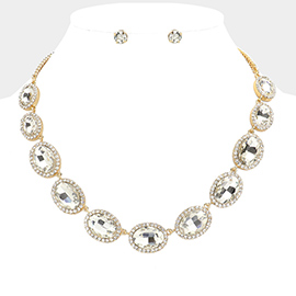 Oval Stone Link Evening Necklace