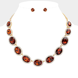 Oval Stone Link Evening Necklace