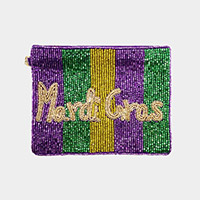 Mardi Gras Seed Beaded Message Mini Pouch Bag
