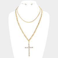 2PCS - Stone Embellished Metal Cross Pendant Necklaces