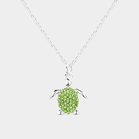 Rhinestone Embellished Turtle Pendant Necklace