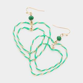 Raffia Wrapped Double Open Heart Link Dangle Earrings