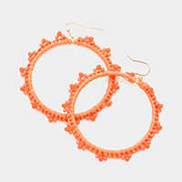Faceted Beaded Pointed Raffia Wrapped Open Circle Dangle Earrings