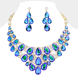 Teardrop Stone Cluster Evening Necklace