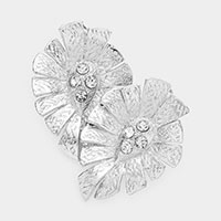 Stone Embellished Metal Leaf Clip on Earrings
